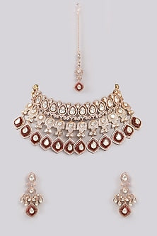 Gold Plated Red Kundan Polki Handcrafted Necklace Set