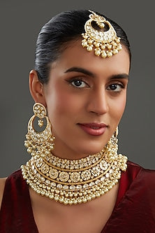 Gold Plated Kundan Polki Choker Necklace Set