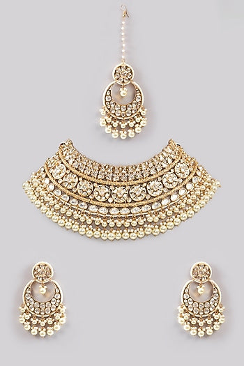 Gold Plated Kundan Polki Choker Necklace Set
