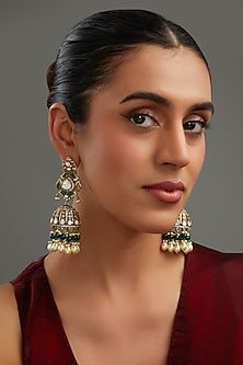 Gold Plated Green Kundan Polki Handcrafted Jhumka Earrings