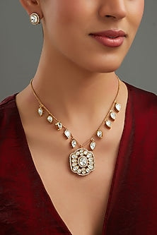 Gold Plated Kundan Polki Handcrafted Necklace Set