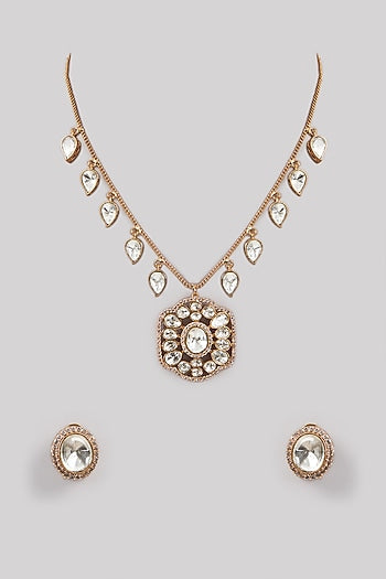 Gold Plated Kundan Polki Handcrafted Necklace Set