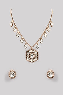 Gold Plated Kundan Polki Handcrafted Necklace Set