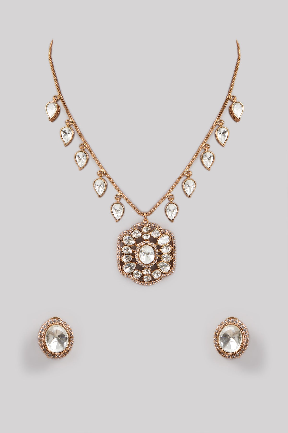 Gold Plated Kundan Polki Handcrafted Necklace Set