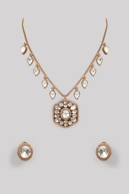 Gold Plated Kundan Polki Handcrafted Necklace Set