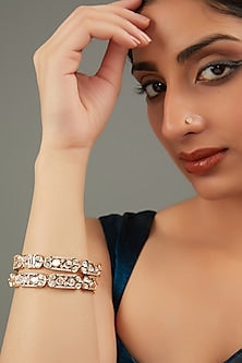 Gold Plated Kundan Polki Handcrafted Bangles (Set Of 2)