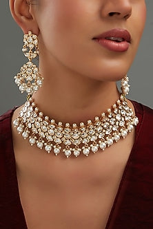 Gold Plated Kundan Polki Choker Necklace Set