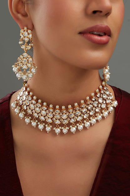Gold Plated Kundan Polki Choker Necklace Set