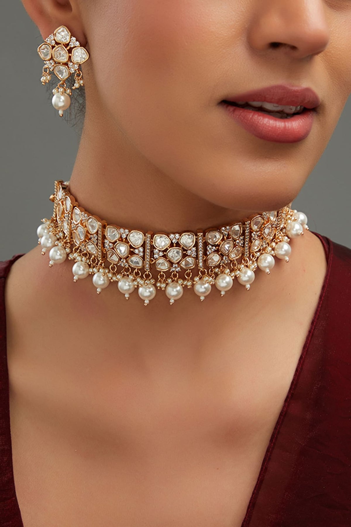 Gold Plated Kundan Polki Choker Necklace Set