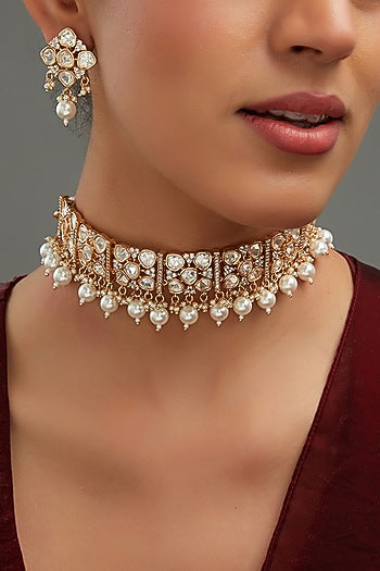 Gold Plated Kundan Polki Choker Necklace Set