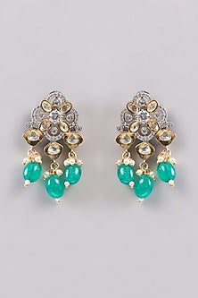 White Rhodium Finish Green Zircon Necklace Set