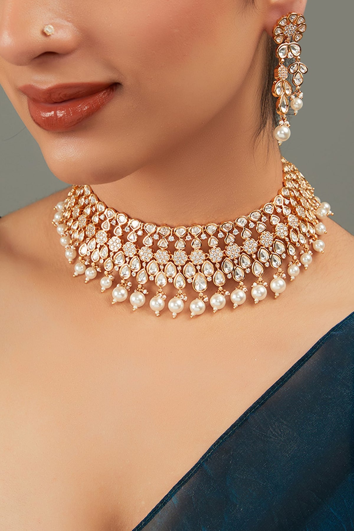 Gold Plated Pink Kundan Polki Handcrafted Necklace Set