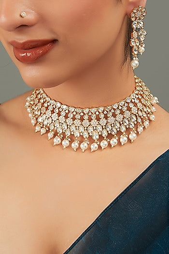 Gold Plated Pink Kundan Polki Handcrafted Necklace Set