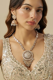 Gold Finish Pearl Long Necklace Set