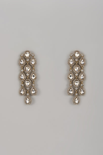 Gold Finish Cluster Diamond Dangler Earrings