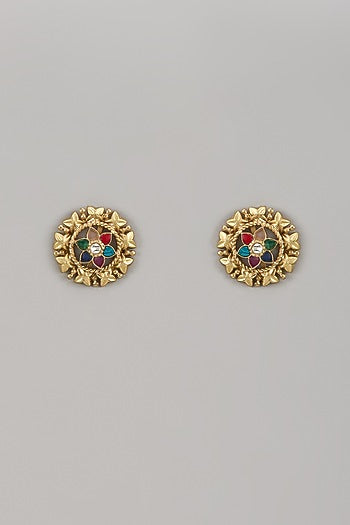 Gold Finish Multi-Colored Stone Stud Earrings