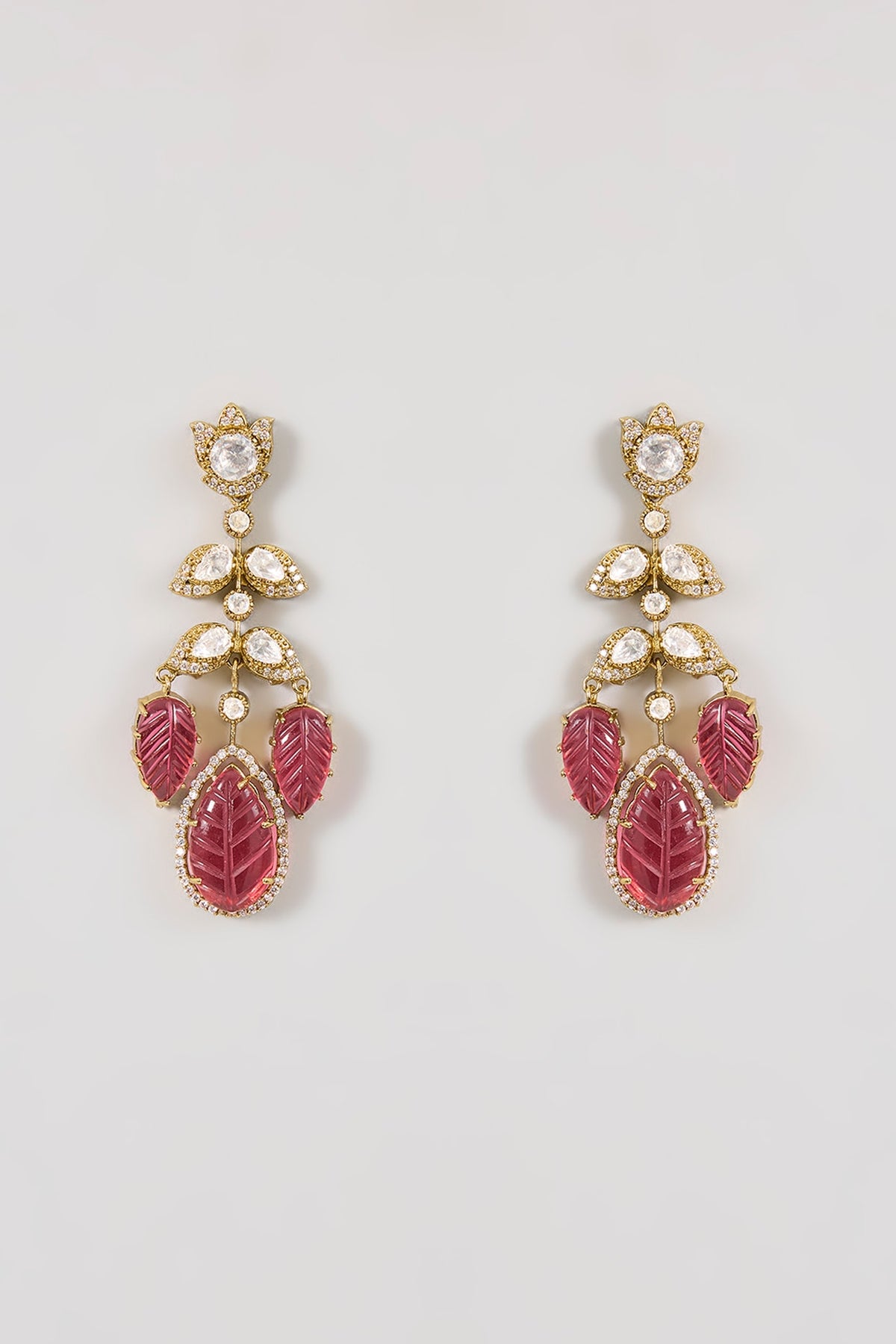 Gold Finish Ruby Gemstone & Pearl Dangler Earrings