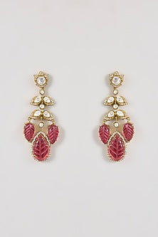 Gold Finish Ruby Gemstone & Pearl Dangler Earrings