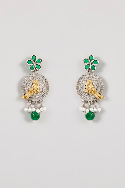Gold Finish Green Stone & Peacock Motif Necklace Set