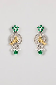 Gold Finish Green Stone & Peacock Motif Necklace Set