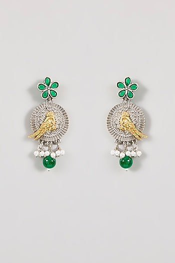 Gold Finish Green Stone & Peacock Motif Necklace Set