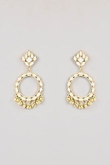 Gold Finish White Stone & Pearl Dangler Earrings