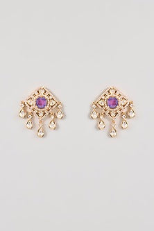 Gold Finish Ruby Stone & Pearl Pendant Necklace Set