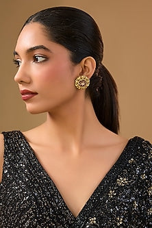 Gold Finish Moissanite Stone Floral Stud Earrings