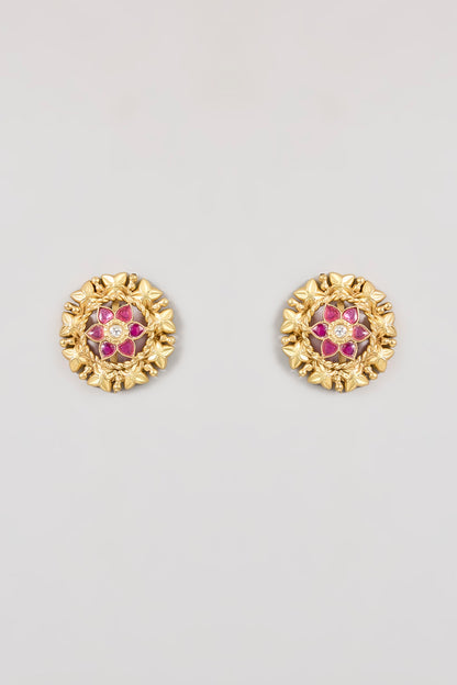 Gold Finish Moissanite Stone Floral Stud Earrings