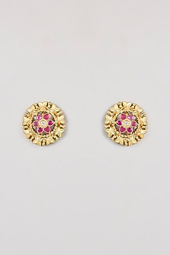Gold Finish Moissanite Stone Floral Stud Earrings