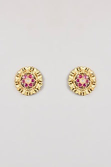 Gold Finish Moissanite Stone Floral Stud Earrings