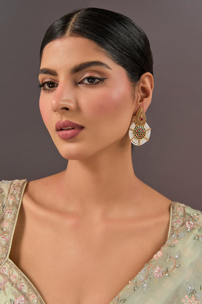 Gold Finish Moissanite Stone & Pearl Dangler Earrings