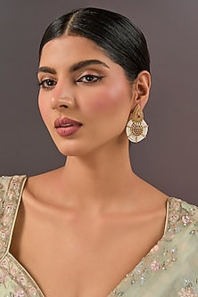 Gold Finish Moissanite Stone & Pearl Dangler Earrings