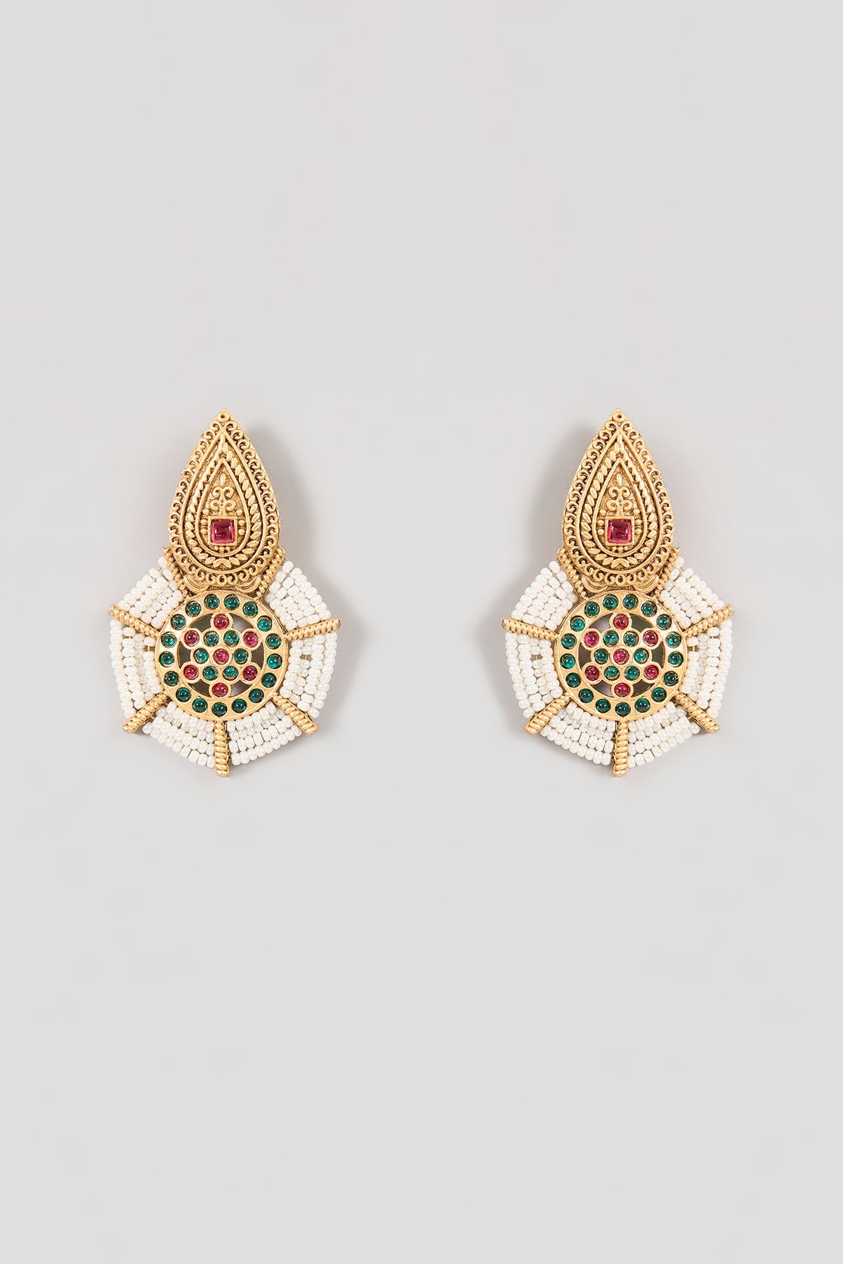 Gold Finish Moissanite Stone & Pearl Dangler Earrings