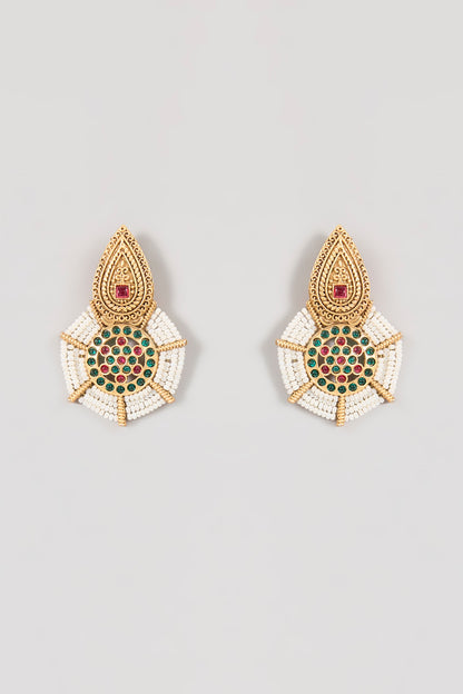 Gold Finish Moissanite Stone & Pearl Dangler Earrings