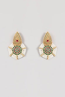 Gold Finish Moissanite Stone & Pearl Dangler Earrings