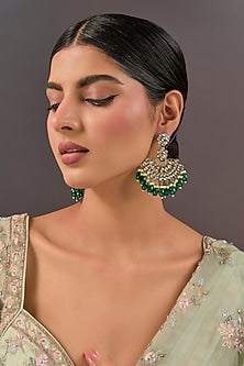 Gold Finish Green Gemstone & Pearl Chandbali Earrings