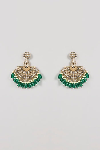 Gold Finish Green Gemstone & Pearl Chandbali Earrings