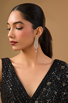 Gold Finish White Crystal Dangler Earrings