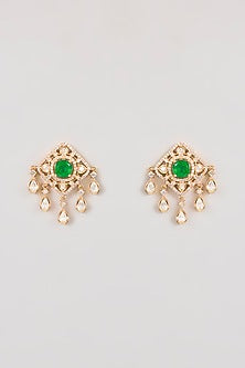 Gold Finish Kundan Polki & Green Gemstone Pendant Necklace Set