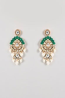 Gold Finish Kundan Polki & Green Gemstone Choker Necklace Set
