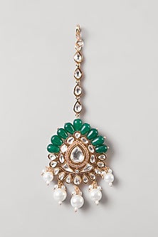 Gold Finish Kundan Polki & Green Gemstone Choker Necklace Set