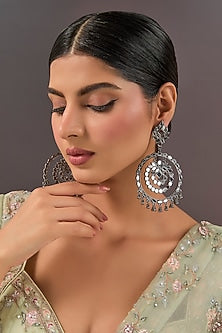 Oxidized Silver Finish Beaded Chandbali Earrings