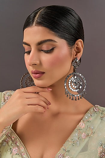 Oxidized Silver Finish Beaded Chandbali Earrings