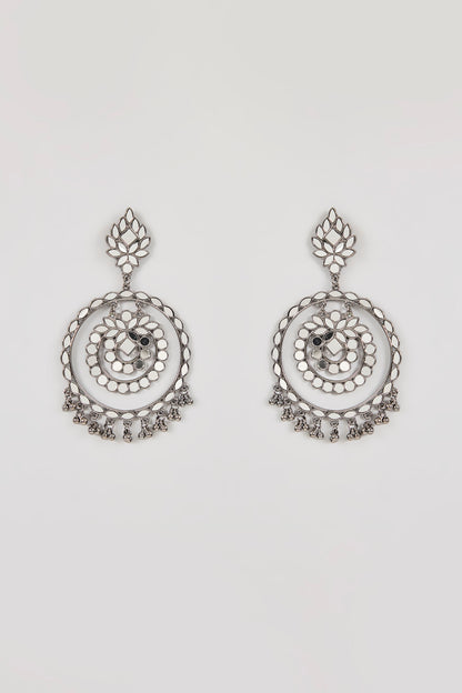 Oxidized Silver Finish Beaded Chandbali Earrings