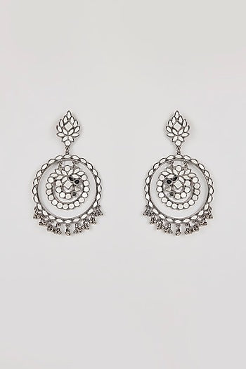 Oxidized Silver Finish Beaded Chandbali Earrings
