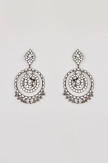 Oxidized Silver Finish Beaded Chandbali Earrings