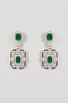 Silver Finish Crystal & Emerald-Cut Gemstone Necklace Set