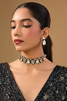 Gold Finish Kundan Polki Choker Necklace Set
