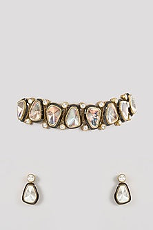 Gold Finish Kundan Polki Choker Necklace Set